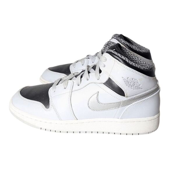 NIKE Air Jordan 1 Retro Mid "Platinum Metallic Silver" Sneakers Size 7Y/8.5 - Picture 2 of 9